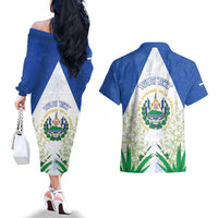 Personalized El Salvador Couples Matching Off The Shoulder Long Sleeve Dress and Hawaiian Shirt Torogoz Bird Map