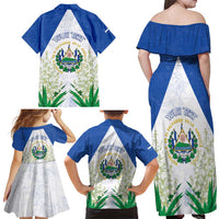 Personalized El Salvador Family Matching Off Shoulder Maxi Dress and Hawaiian Shirt Torogoz Bird Map