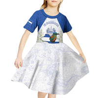 Personalized El Salvador Kid Short Sleeve Dress Torogoz Bird Map