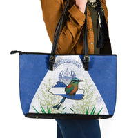 El Salvador Leather Tote Bag Torogoz Bird Map