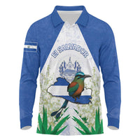 Personalized El Salvador Long Sleeve Polo Shirt Torogoz Bird Map