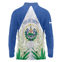 Personalized El Salvador Long Sleeve Polo Shirt Torogoz Bird Map