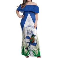 Personalized El Salvador Off Shoulder Maxi Dress Torogoz Bird Map