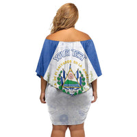 Personalized El Salvador Off Shoulder Short Dress Torogoz Bird Map