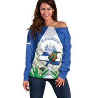 Personalized El Salvador Off Shoulder Sweater Torogoz Bird Map