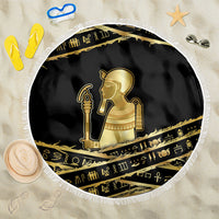 Egyptian God Ptah Beach Blanket Gold Mummy Wrap Hieroglyphics Patterns