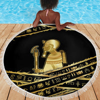 Egyptian God Ptah Beach Blanket Gold Mummy Wrap Hieroglyphics Patterns