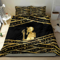 Egyptian God Ptah Bedding Set Gold Mummy Wrap Hieroglyphics Patterns