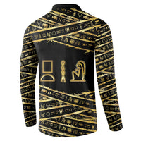 Egyptian God Ptah Button Sweatshirt Gold Mummy Wrap Hieroglyphics Patterns