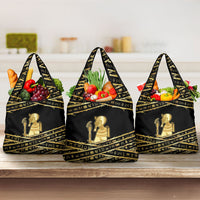 Egyptian God Ptah Grocery Bag Gold Mummy Wrap Hieroglyphics Patterns