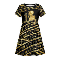 Egyptian God Ptah Kid Short Sleeve Dress Gold Mummy Wrap Hieroglyphics Patterns