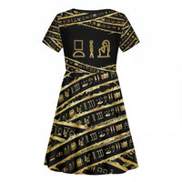 Egyptian God Ptah Kid Short Sleeve Dress Gold Mummy Wrap Hieroglyphics Patterns