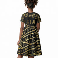 Egyptian God Ptah Kid Short Sleeve Dress Gold Mummy Wrap Hieroglyphics Patterns
