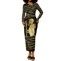 Egyptian God Ptah Long Sleeve Bodycon Dress Gold Mummy Wrap Hieroglyphics Patterns