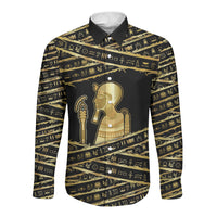 Egyptian God Ptah Long Sleeve Button Shirt Gold Mummy Wrap Hieroglyphics Patterns