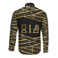 Egyptian God Ptah Long Sleeve Button Shirt Gold Mummy Wrap Hieroglyphics Patterns
