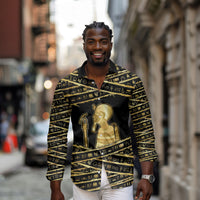 Egyptian God Ptah Long Sleeve Button Shirt Gold Mummy Wrap Hieroglyphics Patterns