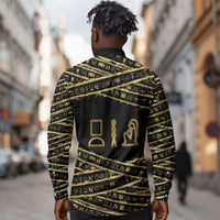 Egyptian God Ptah Long Sleeve Button Shirt Gold Mummy Wrap Hieroglyphics Patterns