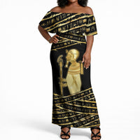 Egyptian God Ptah Off Shoulder Maxi Dress Gold Mummy Wrap Hieroglyphics Patterns