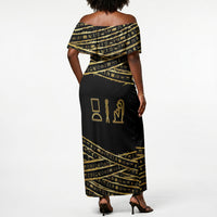 Egyptian God Ptah Off Shoulder Maxi Dress Gold Mummy Wrap Hieroglyphics Patterns