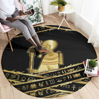 Egyptian God Ptah Round Carpet Gold Mummy Wrap Hieroglyphics Patterns