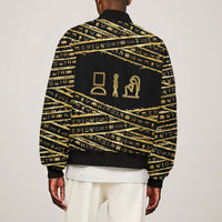 Egyptian God Ptah Sleeve Zip Bomber Jacket Gold Mummy Wrap Hieroglyphics Patterns
