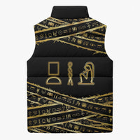 Egyptian God Ptah Sleeveless Puffer Jacket Gold Mummy Wrap Hieroglyphics Patterns