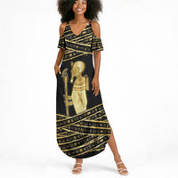 Egyptian God Ptah Summer Maxi Dress Gold Mummy Wrap Hieroglyphics Patterns