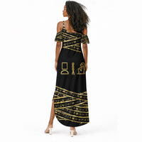 Egyptian God Ptah Summer Maxi Dress Gold Mummy Wrap Hieroglyphics Patterns