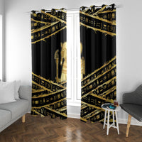Egyptian God Ptah Window Curtain Gold Mummy Wrap Hieroglyphics Patterns