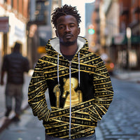 Egyptian God Ptah Zip Hoodie Gold Mummy Wrap Hieroglyphics Patterns
