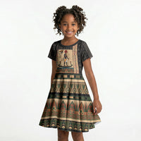 Egyptian God Ra Kid Short Sleeve Dress Ancient Mythology Solar Barque Falcon