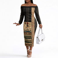 Egyptian God Ra Off The Shoulder Long Sleeve Dress Ancient Mythology Solar Barque Falcon