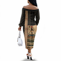 Egyptian God Ra Off The Shoulder Long Sleeve Dress Ancient Mythology Solar Barque Falcon