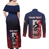 Personalized France Cycling Couples Matching Off Shoulder Maxi Dress and Long Sleeve Button Shirt Ride With Cyclist - Wonder Print Shop