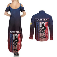 Personalized France Cycling Couples Matching Summer Maxi Dress and Long Sleeve Button Shirt Ride With Cyclist - Wonder Print Shop