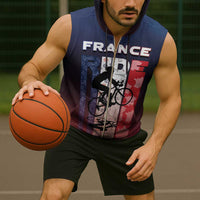 Personalized France Cycling Sleeveless Zip Hoodie Ride With Cyclist - Wonder Print Shop