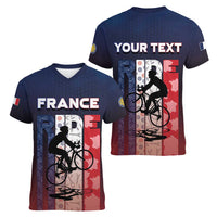 Personalized France Cycling Women V-Neck T-Shirt Ride With Cyclist - Wonder Print Shop