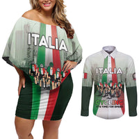 Personalized Italy Cycling Couples Matching Off Shoulder Short Dress and Long Sleeve Button Shirt Life In The Bike Lane - Wonder Print Shop