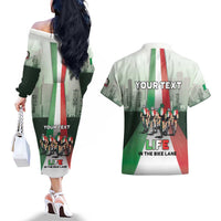 Personalized Italy Cycling Couples Matching Off The Shoulder Long Sleeve Dress and Hawaiian Shirt Life In The Bike Lane - Wonder Print Shop