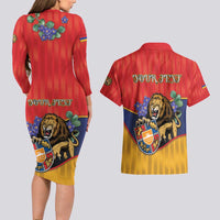 Personalized Armenia Couples Matching Long Sleeve Bodycon Dress and Hawaiian Shirt Lion As National Symbol - Wonder Print Shop