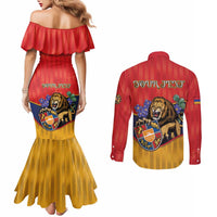 Personalized Armenia Couples Matching Mermaid Dress and Long Sleeve Button Shirt Lion As National Symbol - Wonder Print Shop