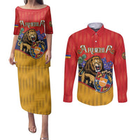 Personalized Armenia Couples Matching Puletasi and Long Sleeve Button Shirt Lion As National Symbol - Wonder Print Shop