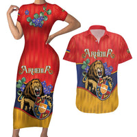 Personalized Armenia Couples Matching Short Sleeve Bodycon Dress and Hawaiian Shirt Lion As National Symbol - Wonder Print Shop