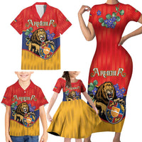Personalized Armenia Family Matching Short Sleeve Bodycon Dress and Hawaiian Shirt Lion As National Symbol - Wonder Print Shop