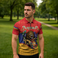 Personalized Armenia Zipper Polo Shirt Lion As National Symbol - Wonder Print Shop