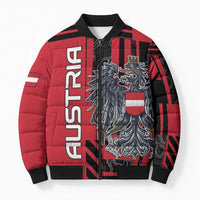 Personalized Austria Bomber Puffer Jacket Black Eagle Badge With Patterns - Wonder Print Shop