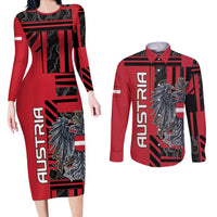 Personalized Austria Couples Matching Long Sleeve Bodycon Dress and Long Sleeve Button Shirt Black Eagle Badge With Patterns - Wonder Print Shop
