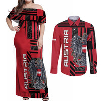Personalized Austria Couples Matching Off Shoulder Maxi Dress and Long Sleeve Button Shirt Black Eagle Badge With Patterns - Wonder Print Shop