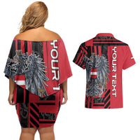 Personalized Austria Couples Matching Off Shoulder Short Dress and Hawaiian Shirt Black Eagle Badge With Patterns - Wonder Print Shop